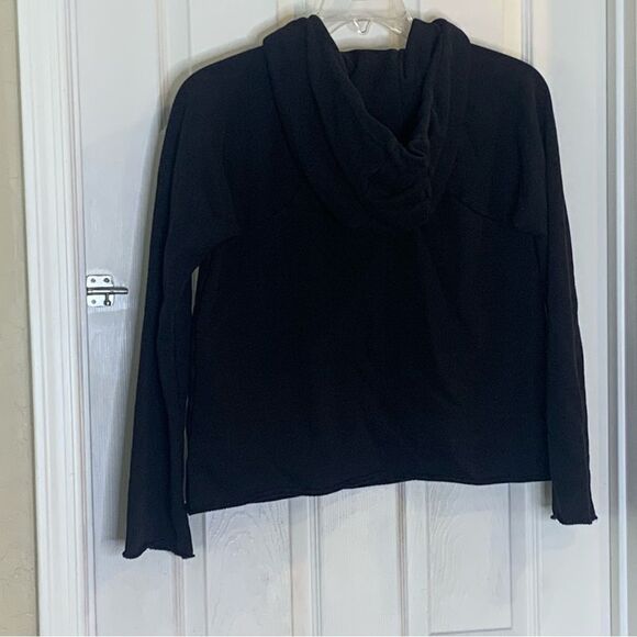 Athleta Black Hooded Sweatshirt Rope Trim Size Medium Cropped - Picture 4 of 11
